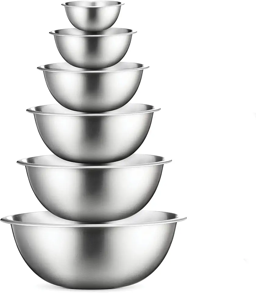 FineDine Stainless Steel Mixing Bowls Set for Kitchen, Dishwasher Safe Nesting Bowls for Cooking, Baking, Meal Prepping