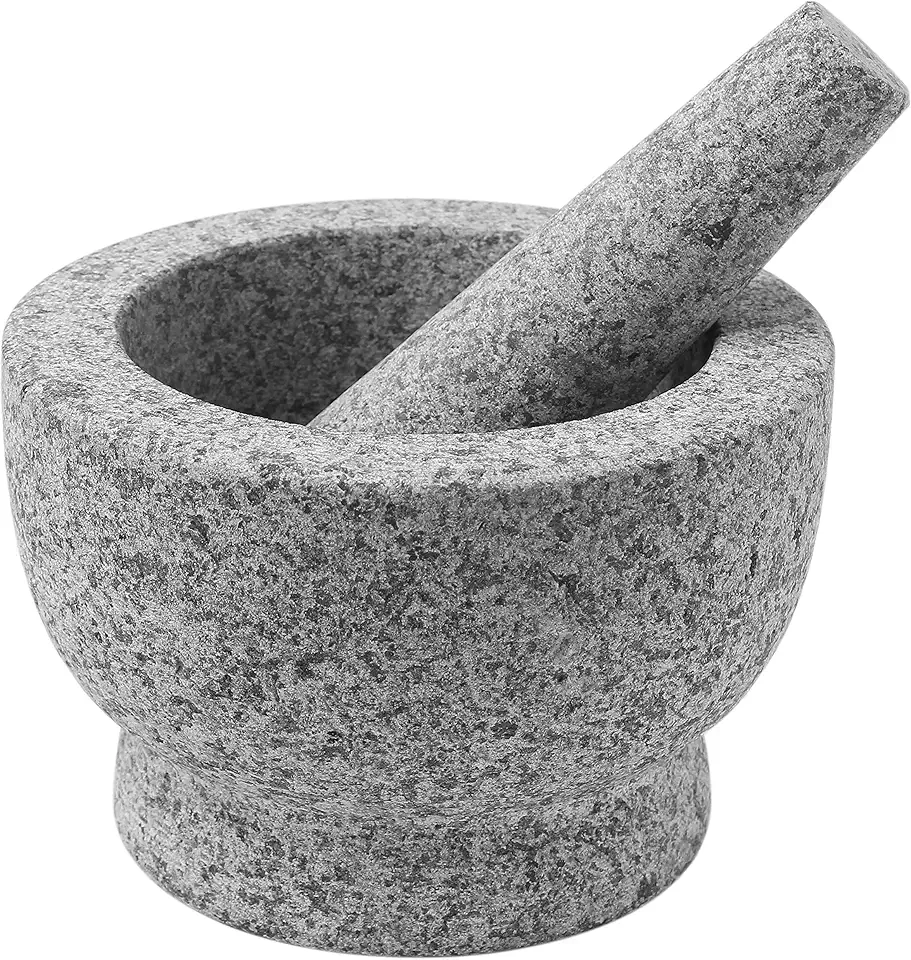 ChefSofi Mortar and Pestle Set - 6 Inch - 2 Cup Capacity - Unpolished Heavy Granite for Enhanced Performance and Organic Appearance - Included: Anti-Scratch Protector