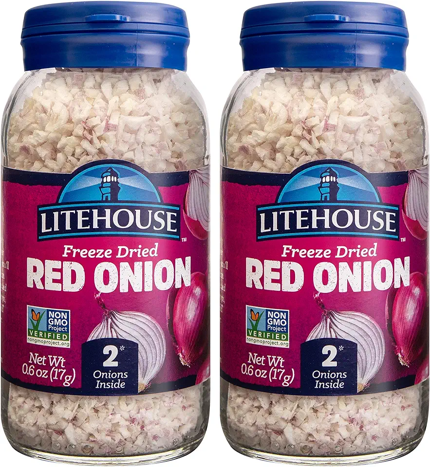 Litehouse Freeze Dried Red Onion - Fresh Red Onion Substitute, Gluten Free, Vegetarian, Keto, Non-GMO, No Refrigeration Required, Seasonings for Cooking - 0.60 Oz, 2-Pack