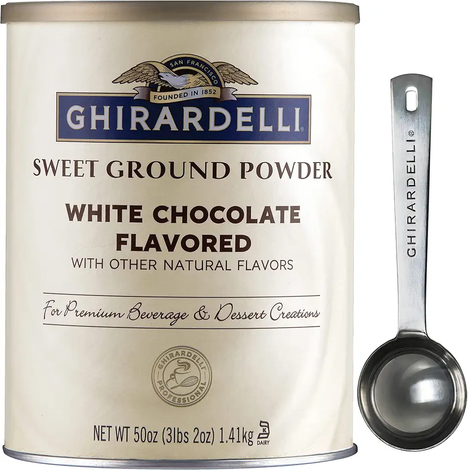 Ghirardelli Chocolate Company Sweet Ground White Chocolate Gourmet Flavored Powder 3.12 lb with Ghirardelli Stamped Barista Spoon