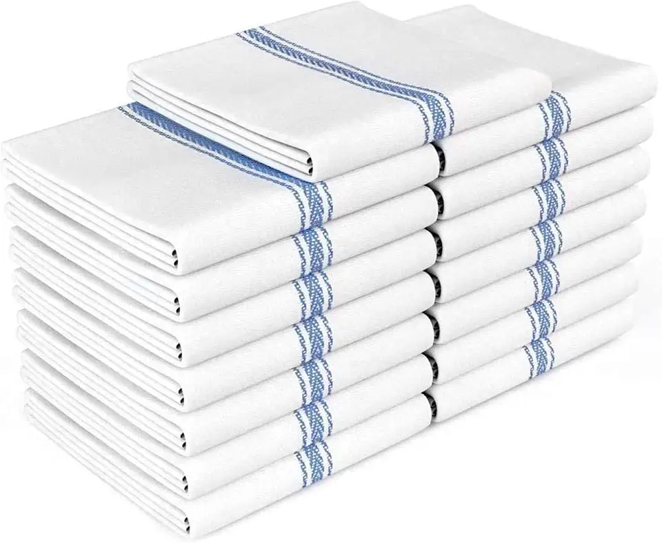 Zeppoli Classic Dish Towels - 15 Pack - 14&quot; by 25&quot; - 100% Cotton Kitchen Towels - Reusable Bulk Cleaning Cloths - Blue Hand Towels - Super Absorbent - Machine Washable