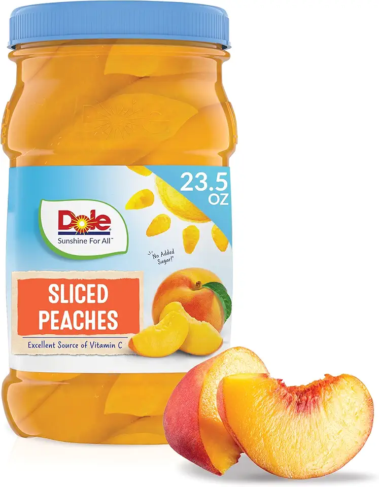 Dole Fruit Jars, Yellow Cling Sliced Peaches in 100% Fruit Juice, Gluten Free, Pantry Staples, 23.5 Oz Resealable Jar