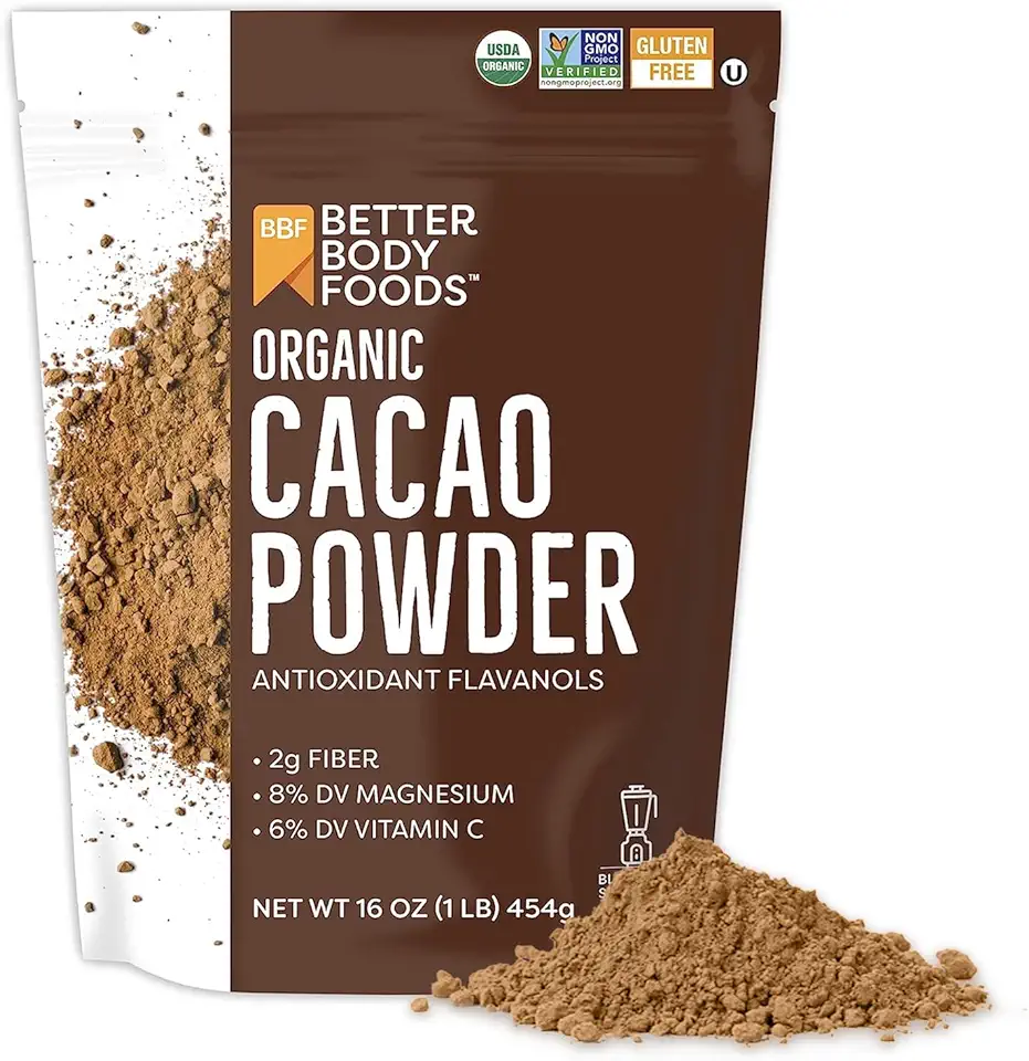 BetterBody Foods Organic Cacao Powder, Rich Chocolate Flavor, Non-GMO, Gluten-Free, Cocoa, 16 ounce, 1 lb bag