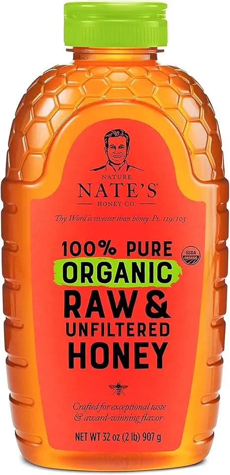 Nate&#x27;s Organic 100% Pure, Raw &amp; Unfiltered Honey - USDA Certified Organic - 32oz. Squeeze Bottle