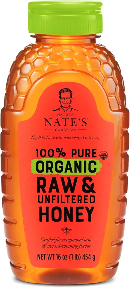 Nate&#x27;s Organic 100% Pure, Raw &amp; Unfiltered Honey - USDA Certified Organic - 16oz. Squeeze Bottle