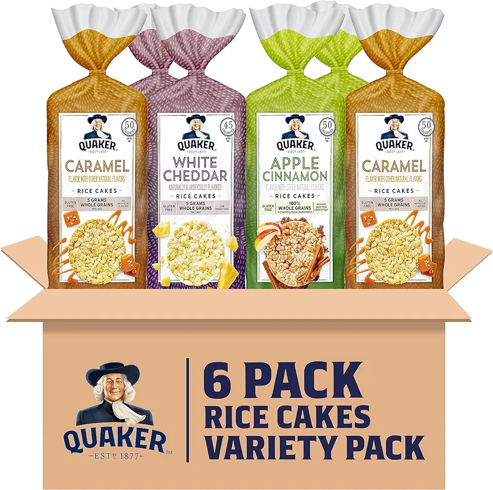 Quaker Large Rice Cakes, Gluten Free, 3 Flavor Variety Pack, 6 Count