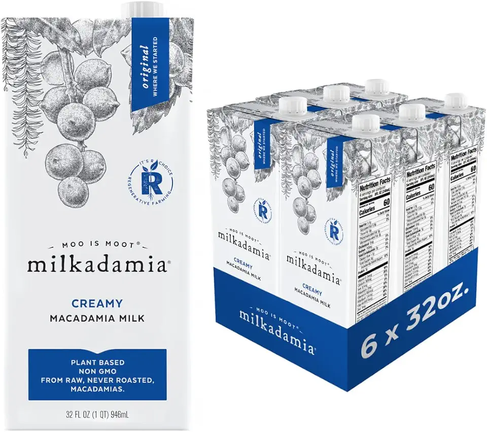 milkadamia Macadamia Milk - Creamy - 32 Fl Oz (Pack of 6) - Lactose Free Milk, Vegan Shelf Stable Milk, Plant Based Non Dairy Milk, Organic Dairy Free Macadamia Nut Milk