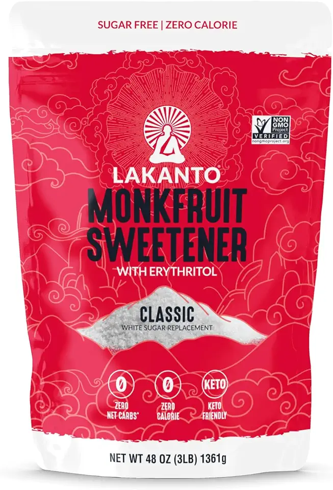 Lakanto Classic Monk Fruit Sweetener with Erythritol - White Sugar Substitute, Baking, Coffee, Tea, Zero Calorie, Keto Diet Friendly, Zero Net Carbs, Extract, Sugar Replacement (Classic White - 3 lb)