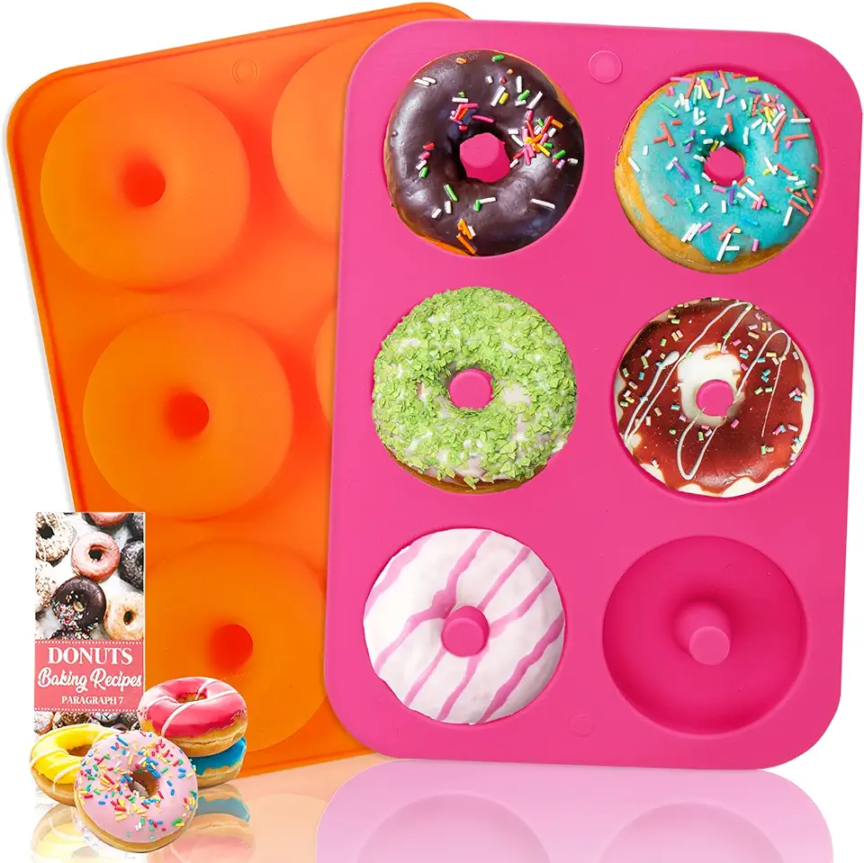 LoveS (2pcs) 6-Cavity Silicone Donut Baking Pan/Non-Stick Donut Molds, Dishwasher, Oven, Microwave, Freezer Safe