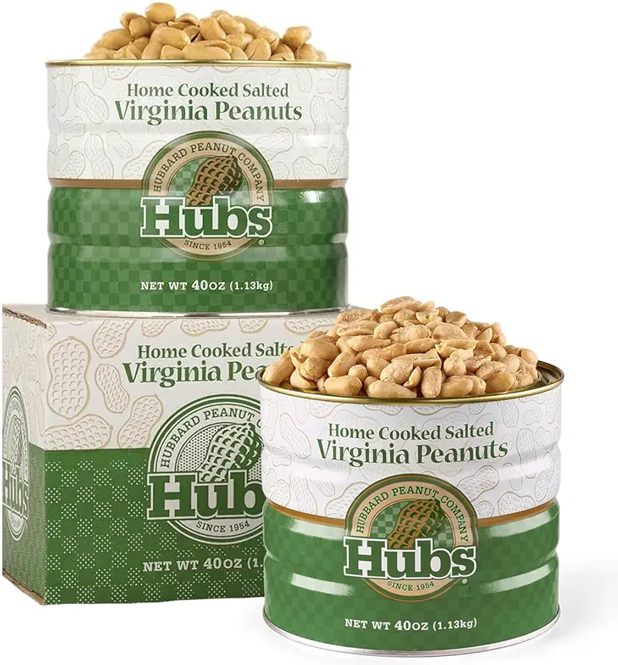 Hubs Peanuts Premium Salted Virginia Nuts - Irresistible Crunch &amp; Flavored Nuts - Non-GMO, Gluten Free - XXL Peanuts from Top 1% Crop - Reusable Tin - Perfect Snack for Any Occasion - 2 x 40oz Cans