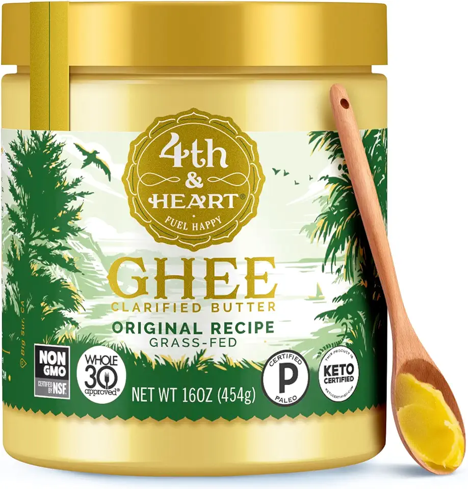 4th &amp; Heart Original Grass-Fed Ghee, Clarified Butter, Keto, Pasture Raised, Lactose and Casein Free, Certified Paleo (16 Ounces)