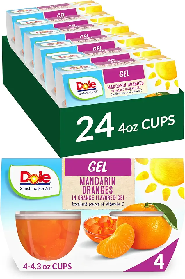 Dole Fruit Bowls Mandarins in Orange Flavored Gel Snacks, 4.3oz 24 Total Cups, Gluten &amp; Dairy Free, Bulk Lunch Snacks for Kids &amp; Adults