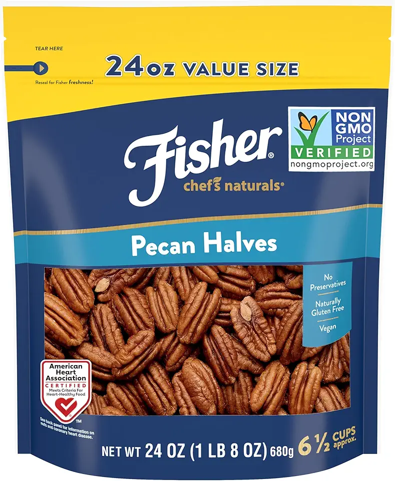 Fisher Chef&#x27;s Naturals Pecan Halves 24oz Resealable Bag, Unsalted Raw Nuts for Cooking, Baking &amp; Snacking, Vegan Protein, Keto Snack, Gluten Free