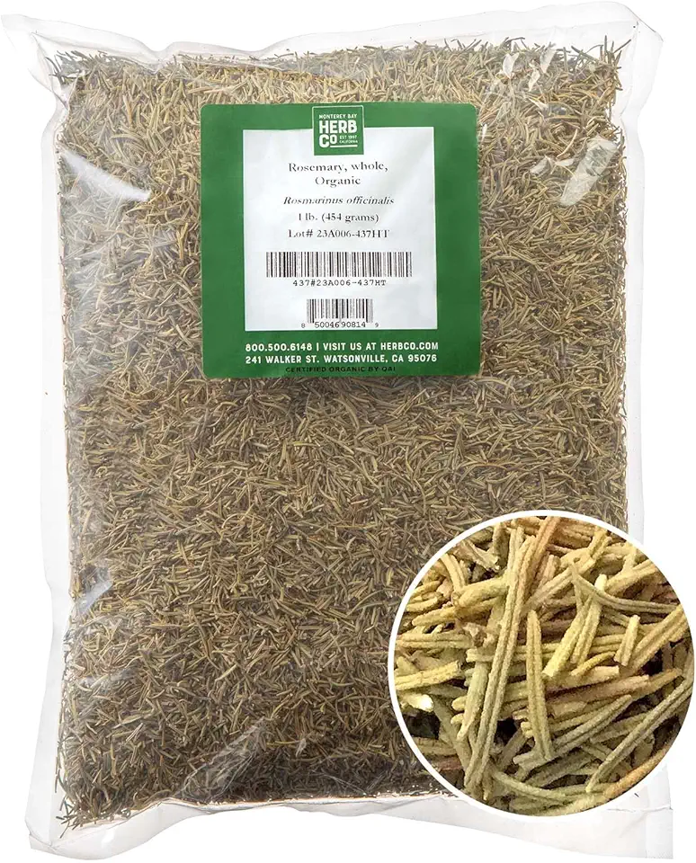 Monterey Bay Herb Co. Whole Organic Rosemary | Mediterranean Herb for Seasoning Soups, Meats, Vegetables &amp; Breads 1 LB