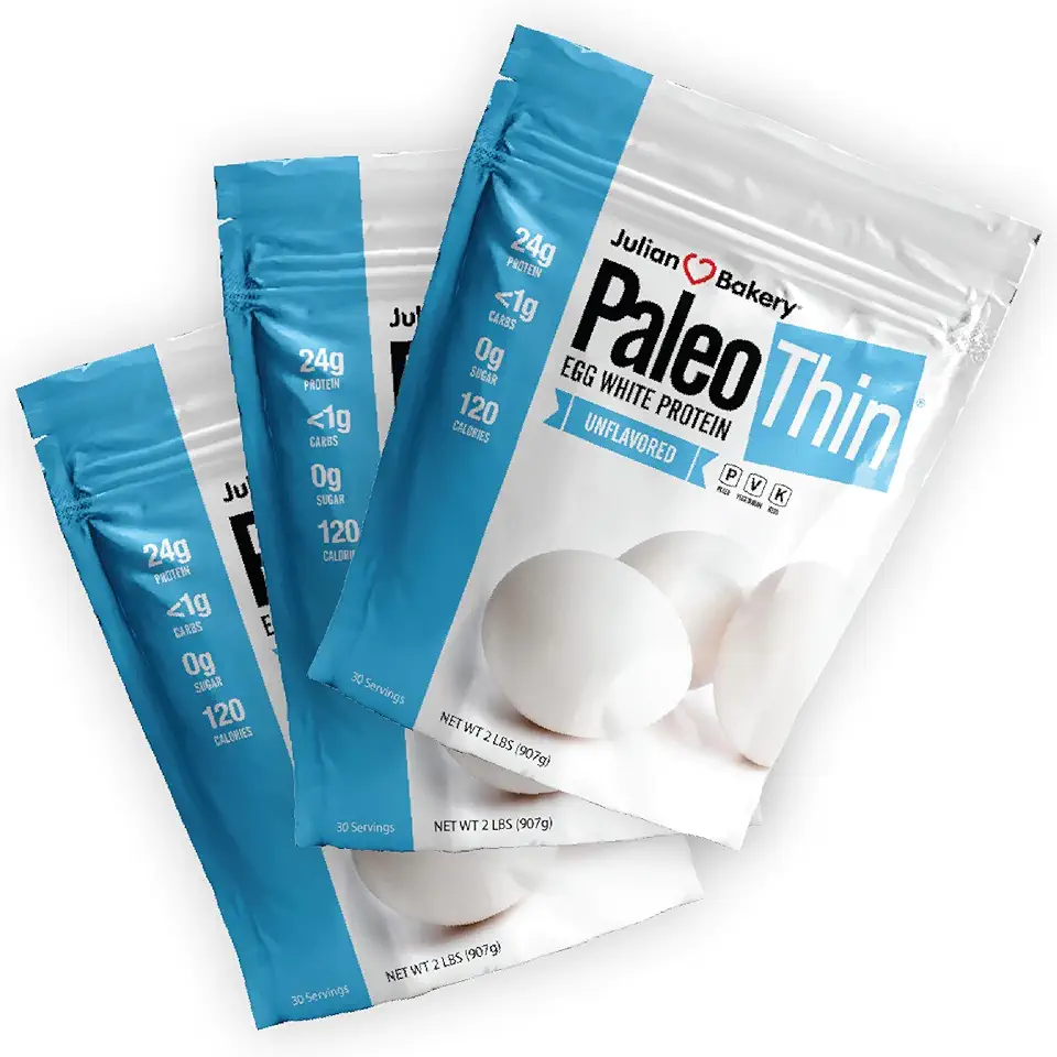 Julian Bakery Paleo Thin Protein Powder | Egg White | Unflavored | 25g Protein | Soy-Free | GMO-Free | Three 2 LBS Bags | 90 Servings | 3 Pack