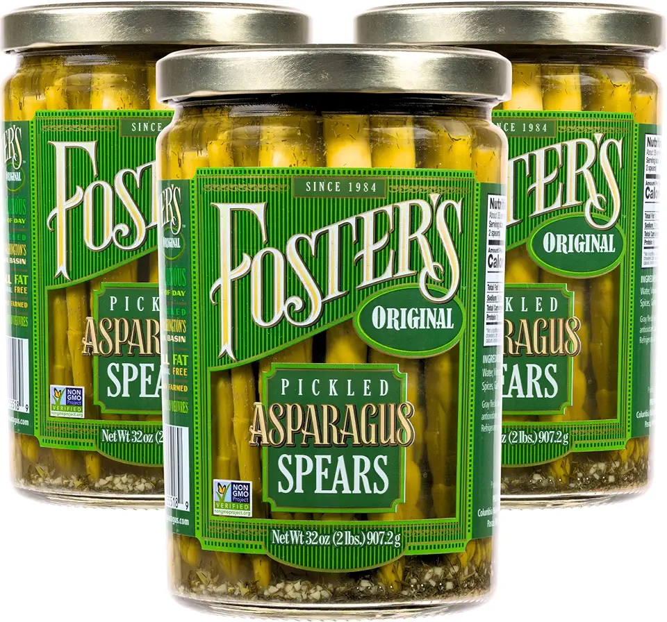 Foster&#x27;s Pickled Asparagus- Original- 32oz (3 Pack) - Pickled Asparagus Spears in a Jar - Traditional Pickled Vegetables Recipe for 30 years - Fat Free Pickled Asparagus- Preservative Free and Fresh