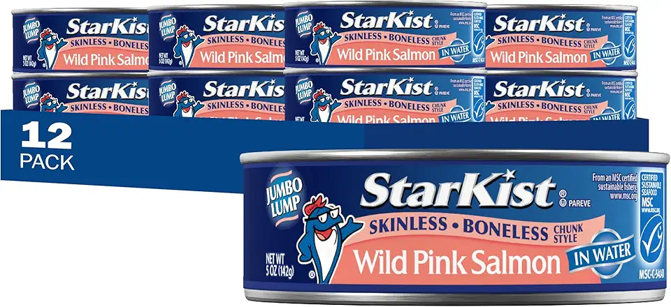 StarKist Wild Pink Salmon, Skinless, Boneless, 5 Ounce (Pack of 12)