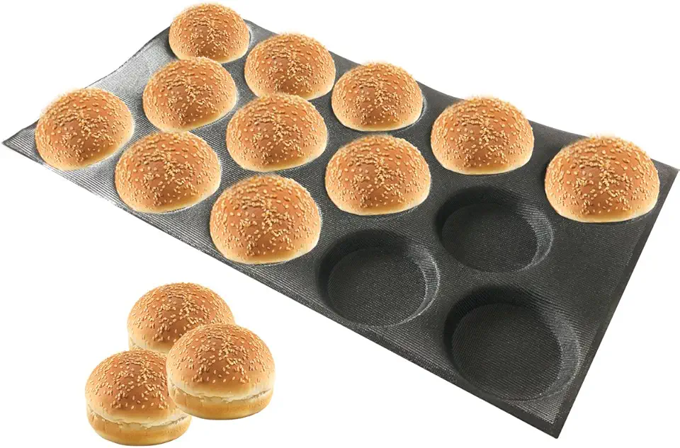 Bluedrop Silicone Hamburger Bread Forms Perforated Silicone Bakery Molds Tartlets Pita Moulds Sheets Food Grade for Industrial Large Size