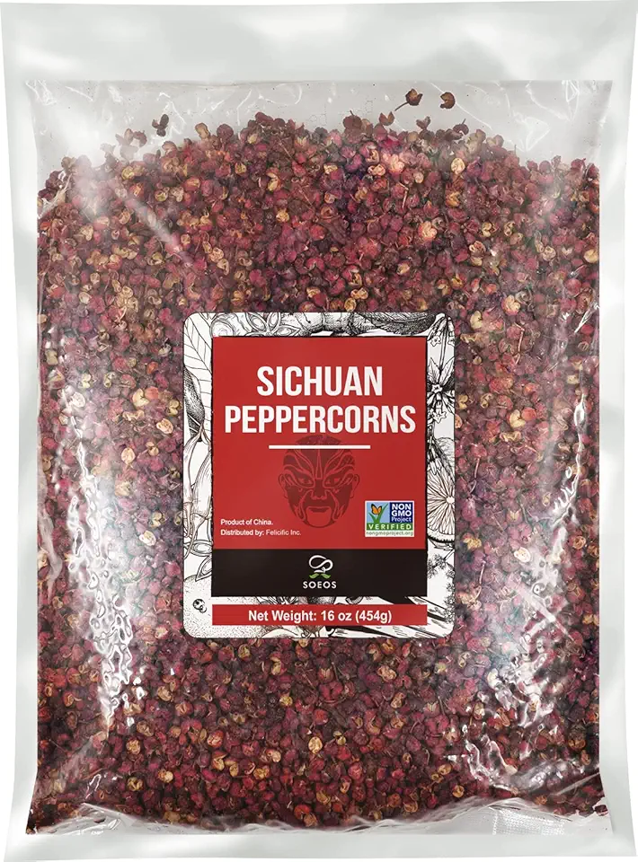 Soeos Sichuan Peppercorns, 16oz(454g), Authentic Szechuan Red Peppercorn, Numbing and Tingle Effect, Less Seeds, Strong Flavor, Essential for Mapo Tofu, Kung Pao Chicken and Asine Cusine