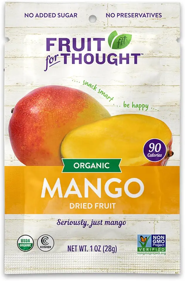 Fruit for Thought Organic Dried Mango | Dried Fruit Snack Packs Ideal for the Family | No Sugar Added | At Home, Work, or On the Go | 1 Ounce Bags Pack of 12