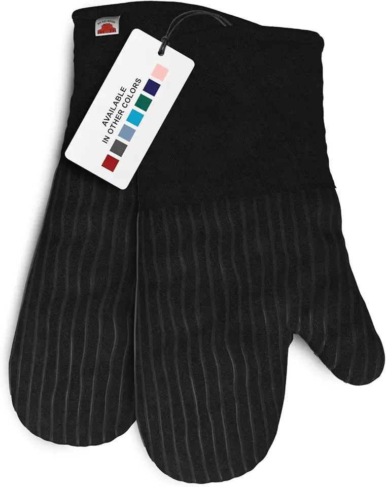 Heat-Resistant Oven Mitts - Set of 2 Silicone Kitchen Oven Mitt Gloves, Black