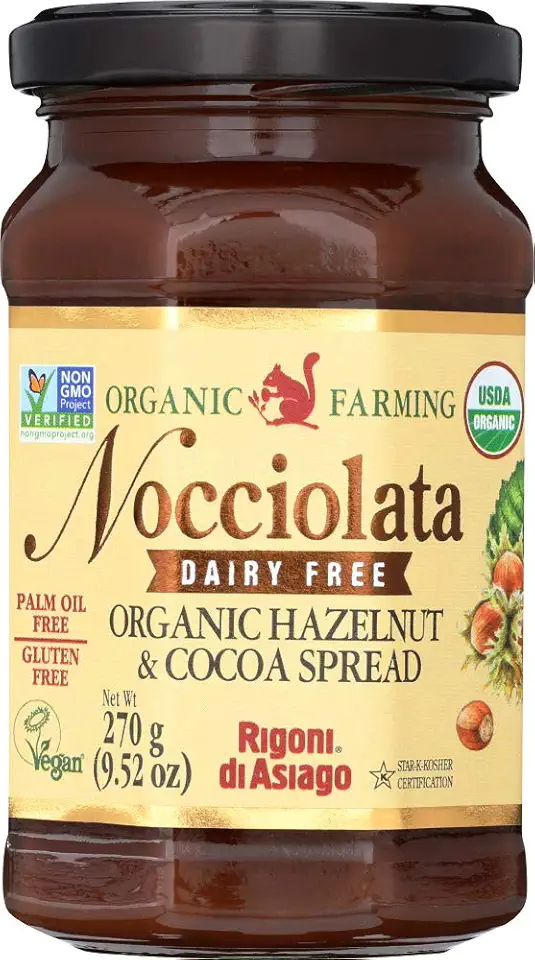 Rigoni Di Asiago Nocciolata DAIRY FREE Organic Hazelnut &amp; Cocoa Spread, 9.52 Ounce Jar (Hazelnut Cocoa, 2 Pack)