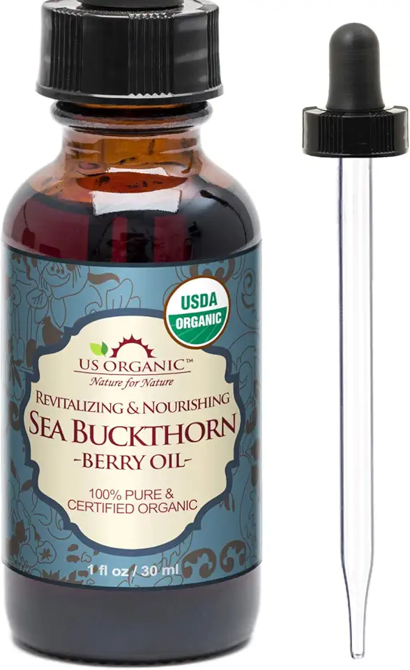 US Organic Sea Buckthorn Berry (Fruit) Oil, Supercritical CO2 extracted, USDA Certified Organic,100% Pure Virgin, Unrefined in Amber Glass Bottle, Face, Hair, spot Treatment, Anti Aging, 1 oz (30 ml)