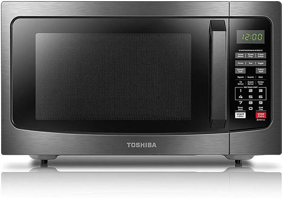 TOSHIBA EM131A5C-BS Countertop Microwave Ovens 1.2 Cu Ft, 12.4&quot; Removable Turntable Smart Humidity Sensor 12 Auto Menus Mute Function ECO Mode Easy Clean Interior Black Color 1100W