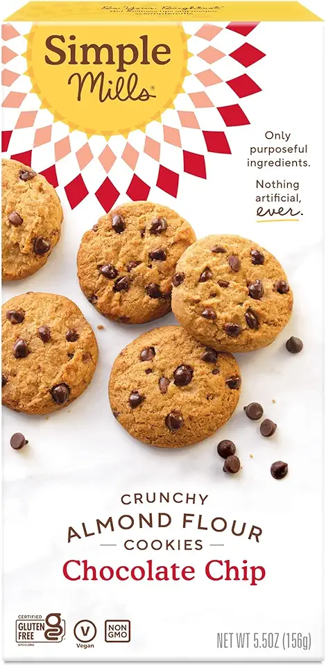 Simple Mills Almond Flour Crunchy Cookies, Chocolate Chip - Gluten Free, Vegan, Healthy Snacks, Made with Organic Coconut Oil, 5.5 Ounce (Pack of 1)