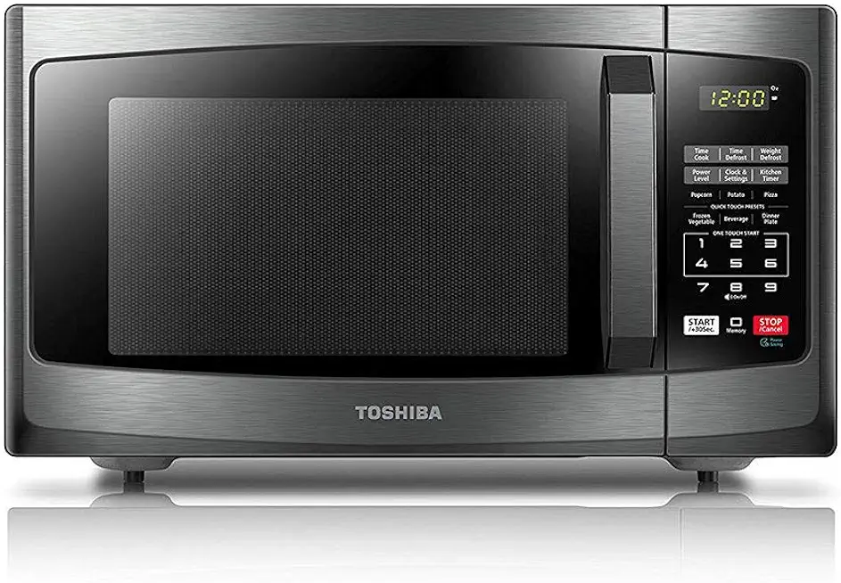 TOSHIBA EM925A5A-BS Countertop Microwave Oven, 0.9 Cu Ft With 10.6 Inch Removable Turntable, 900W, 6 Auto Menus, Mute Function &amp; ECO Mode, Child Lock, LED Lighting, Black Stainless Steel