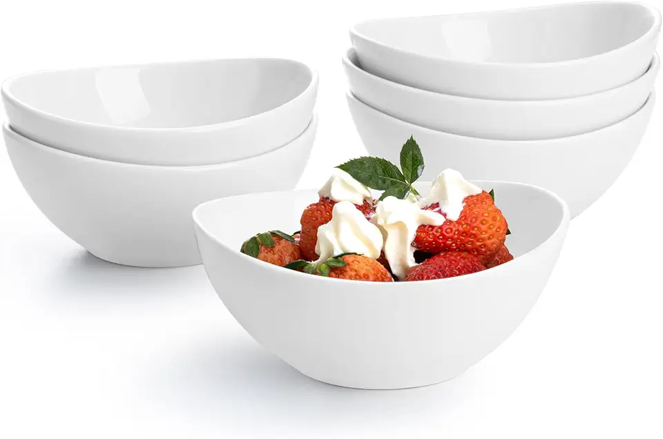 Sweese 5 Inch Porcelain Small 10 oz Bowls Set of 6, for Dessert | Ice cream | Soup | Rice | Fruits | Small Portions - Microwave, Dishwasher, and Oven Safe - White