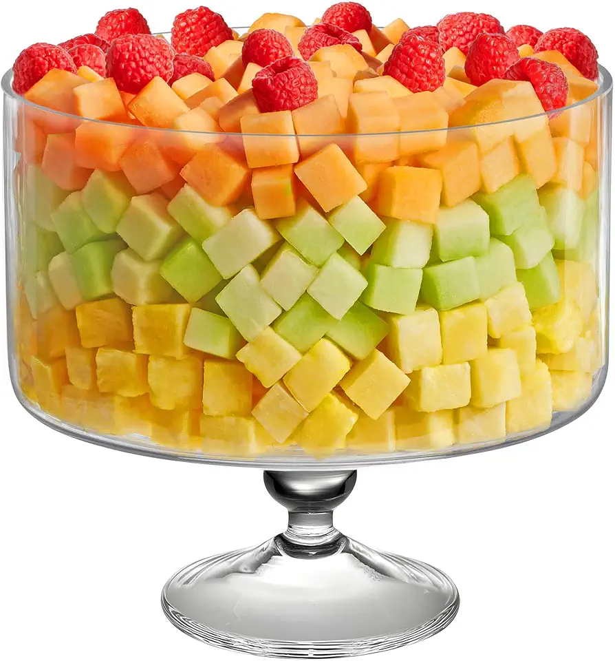 Barski European Beautiful Large 170 oz Trifle Bowl - Glass Trifle Bowl on Pedestal - 5 Quarts - 9.5 Inch Round Serving Bowl Decoration Dish -Layering Cake Plate Display Stand for Dessert, Fruit, Salad