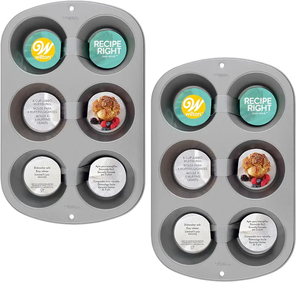 Wilton Recipe Right Non-Stick 6 Cup Jumbo Muffin Pan, 2 count (Pack of 1)