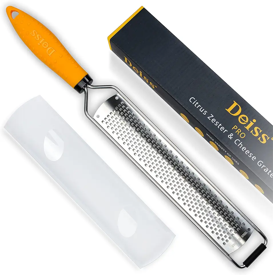 Deiss PRO Lemon Zester &amp; Heavy Duty Cheese Grater &amp; Vegetable Grater — Parmesan Cheese Lemon, Garlic, Nutmeg, Chocolate, Fruits, Vegetables, Ginger Grater - Cheese Shredder &amp; Stainless Steel Grater