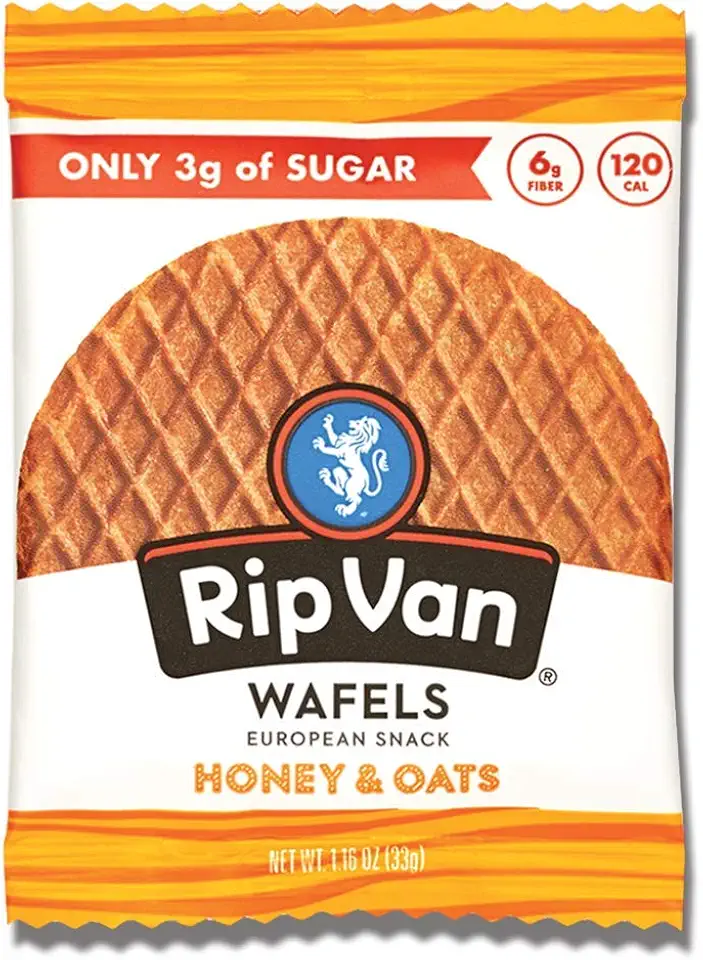 Rip Van Wafels Honey &amp; Oats Stroopwafels - Healthy Snacks - Non GMO Snack - Keto Friendly - Office Snacks - Low Sugar (3g) - Low Calorie Snack - 48 Count (Pack of 1)