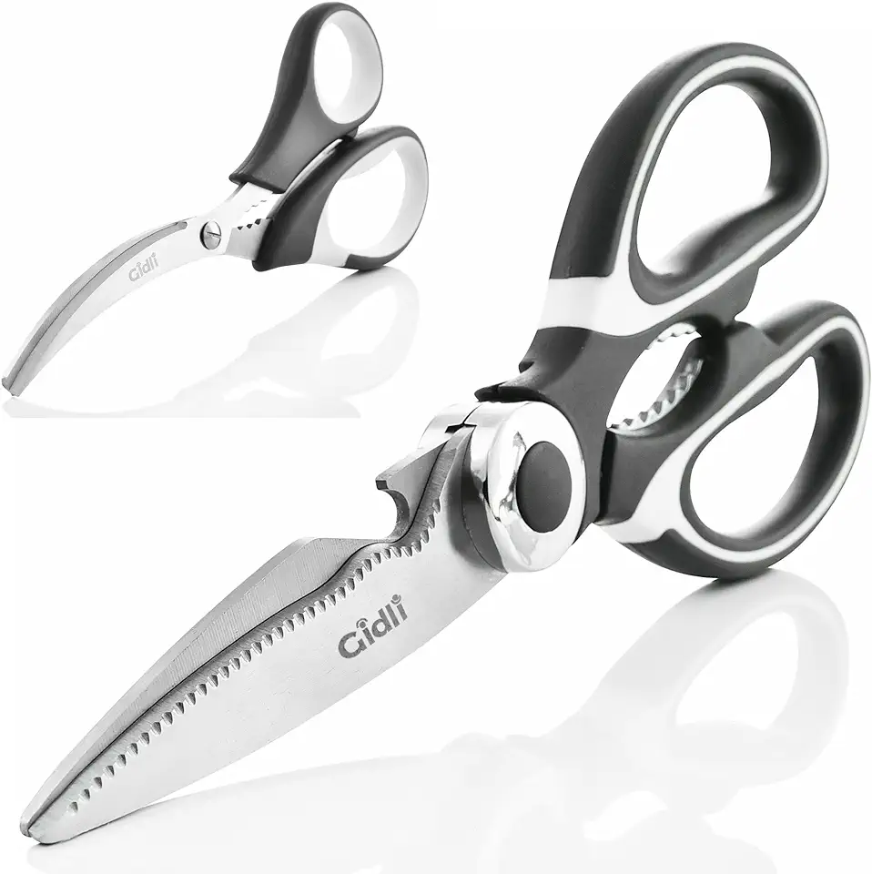 Kitchen Shears by Gidli - Lifetime Replacement Warranty- Includes Seafood Scissors As a Bonus - Heavy Duty Utility Stainless Steel All Purpose Ultra Sharp Scissors for Food