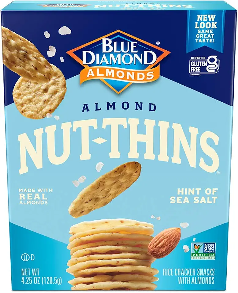 Blue Diamond Almonds Nut Thins Gluten Free Cracker Crisps, Hint of Sea Salt, 4.25 Oz Boxes (Pack of 6)