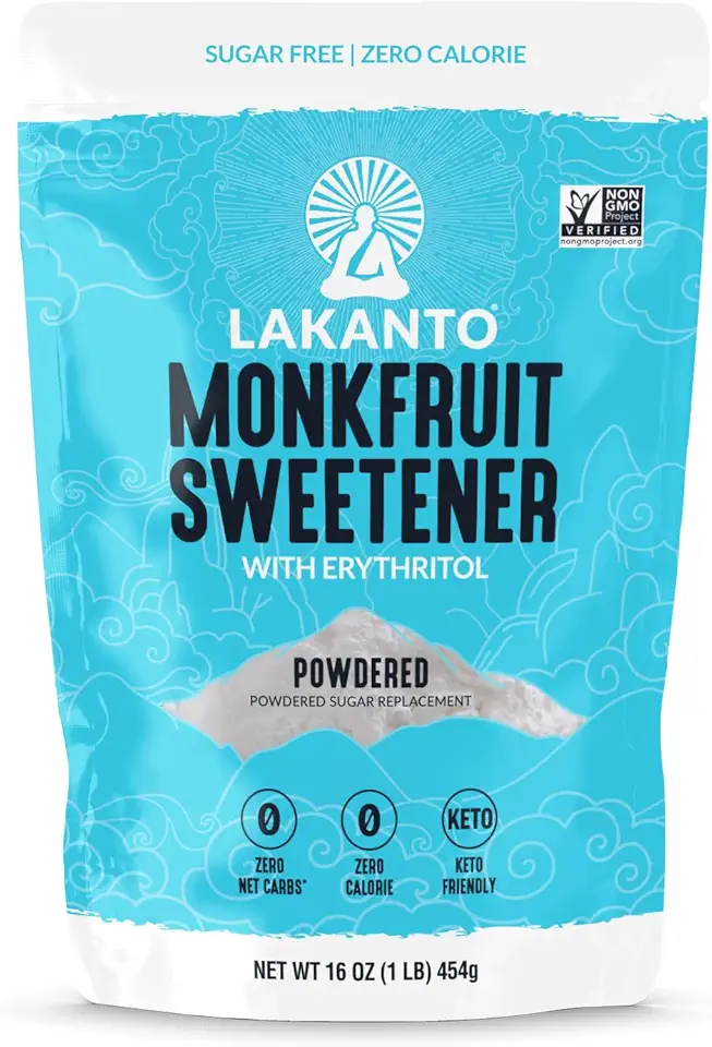 Lakanto Powdered Monk Fruit Sweetener with Erythritol - Powdered Sugar Substitute, Zero Calorie, Keto Diet Friendly, Zero Net Carbs, Baking, Extract, Sugar Replacement (Powdered - 1 lb)