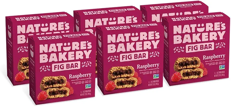 Nature’s Bakery Whole Wheat Fig Bars, Raspberry, Real Fruit, Vegan, Non-GMO, Snack bar, 6 Count (Pack of 6)