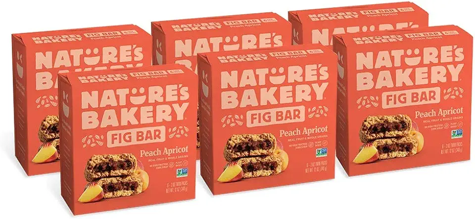 Nature&#x27;s Bakery Whole Wheat Fig Bars, Peach Apricot, Real Fruit, Vegan, Non-GMO, Snack bar, 6 Count (Pack of 6)