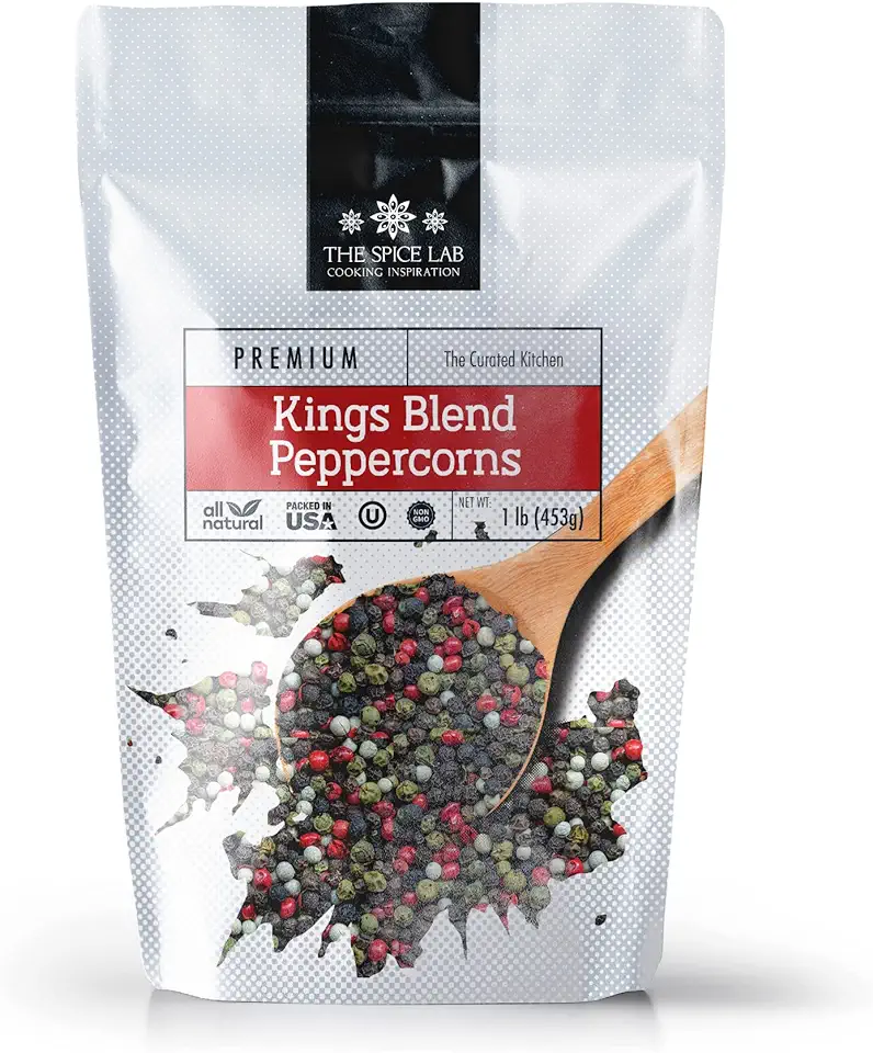 The Spice Lab Rainbow Peppercorns - Mixed Peppercorns Whole – 1 Pound Resealable Bag - Kings Peppercorn Medley - All Natural OU Kosher Gluten Free - Rainbow Peppercorns For Grinder Refill