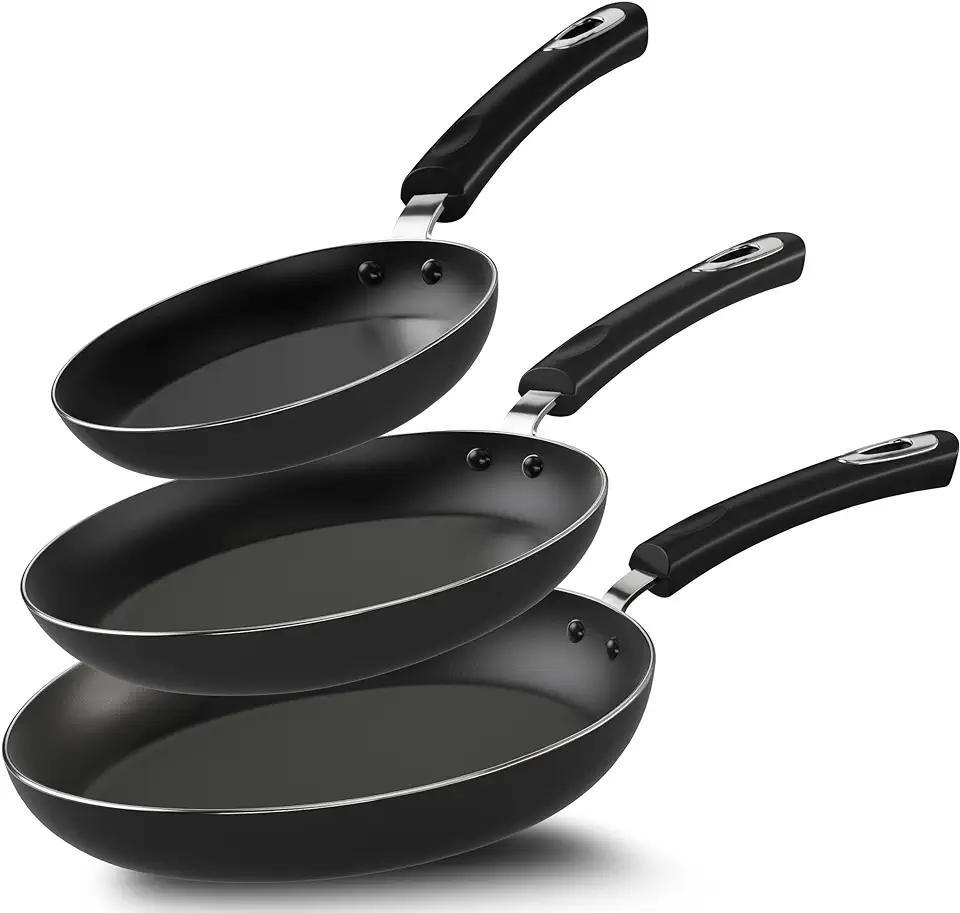 Utopia Kitchen Nonstick Frying Pan Set - 3 Piece Induction Bottom - 8 Inches, 9.5 Inches and 11 Inches - (Grey-Black)