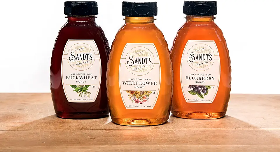 Sandt&#x27;s Unfiltered Raw Honey Varietal Bundle - Buckwheat, Wildflower and Blueberry (3 LBS)