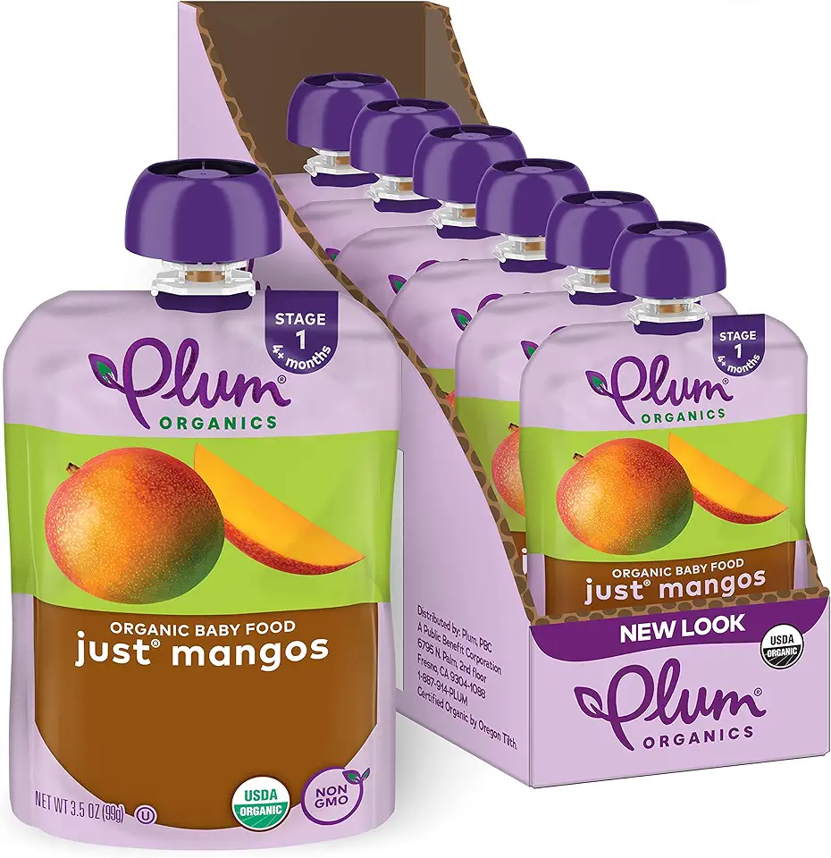 Plum Organics | Stage 1 | Organic Baby Food Meals [4+ Months] | Mango Puree | 3.5 Ounce Pouch (Pack Of 6) Packaging May Vary