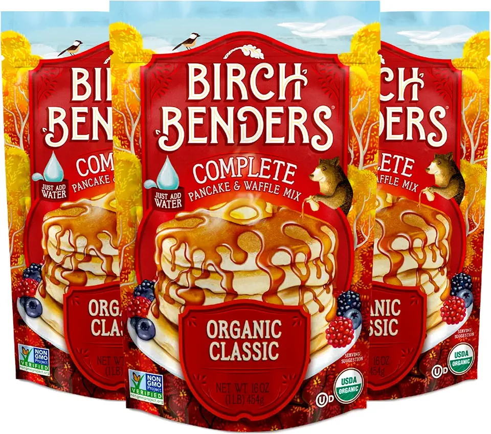 Birch Benders Organic Classic, Pancake and Waffle Mix, Non-GMO, 16 oz (Pack of 3)