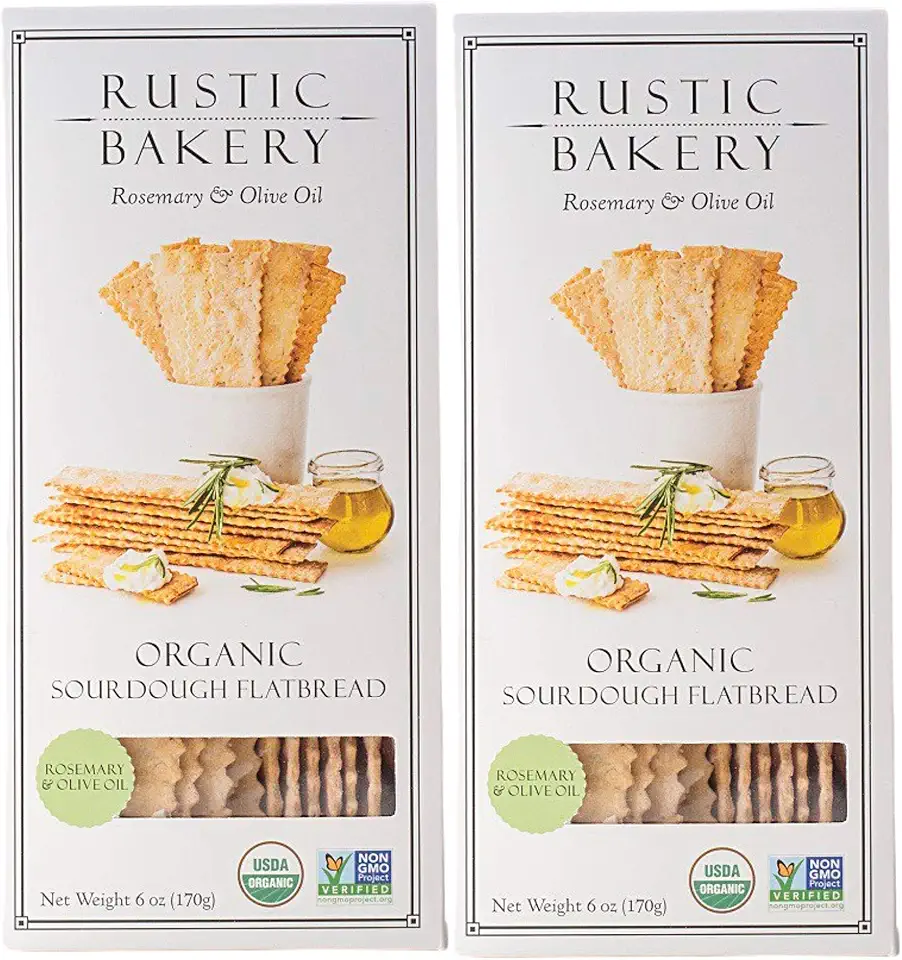 Rustic Bakery Gourmet Handmade Flatbread Rosemary &amp; Olive Oil, 6.0 Ounce (Pack of 2)