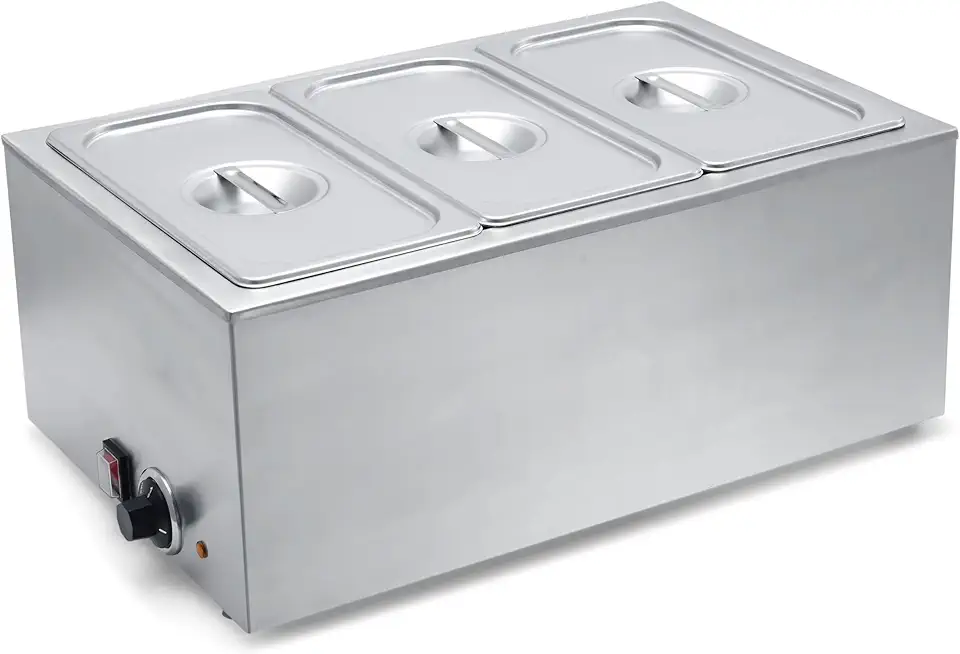 SYBO Commercial Grade Stainless Steel Bain Marie Buffet Food Warmer Steam Table for Catering and Restaurants (3 Sections)