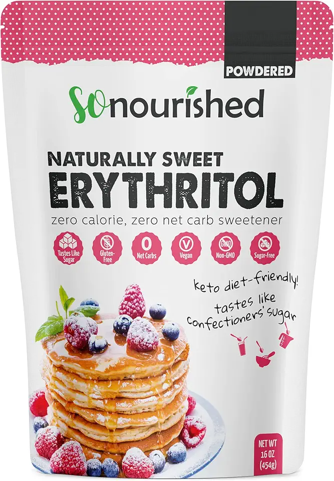 Powdered Erythritol Sweetener - 1:1 Sugar Substitute, Keto - 0 Calorie, 0 Net Carb, Non-GMO (1 lb/16 oz)