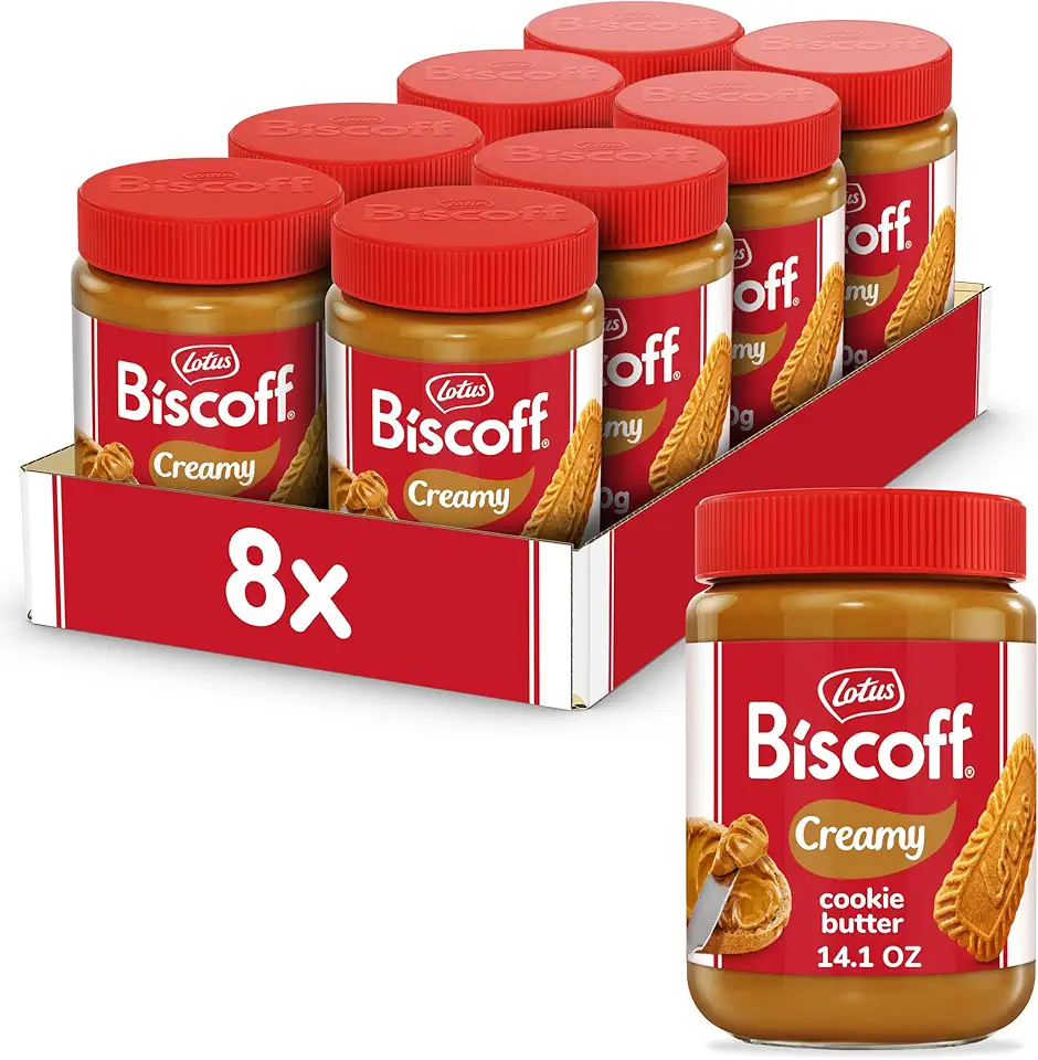 Lotus Biscoff, Cookie Butter Spread, Creamy, non GMO + Vegan, 14.1 oz, Pack of 8