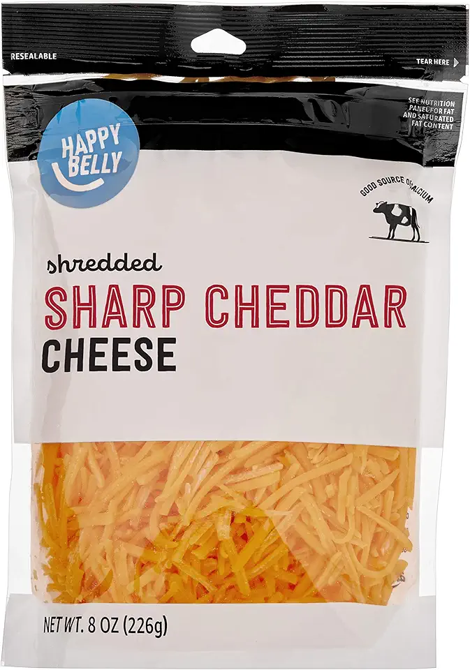 Amazon Brand - Happy Belly Shredded Sharp Cheddar Cheese, 8 oz